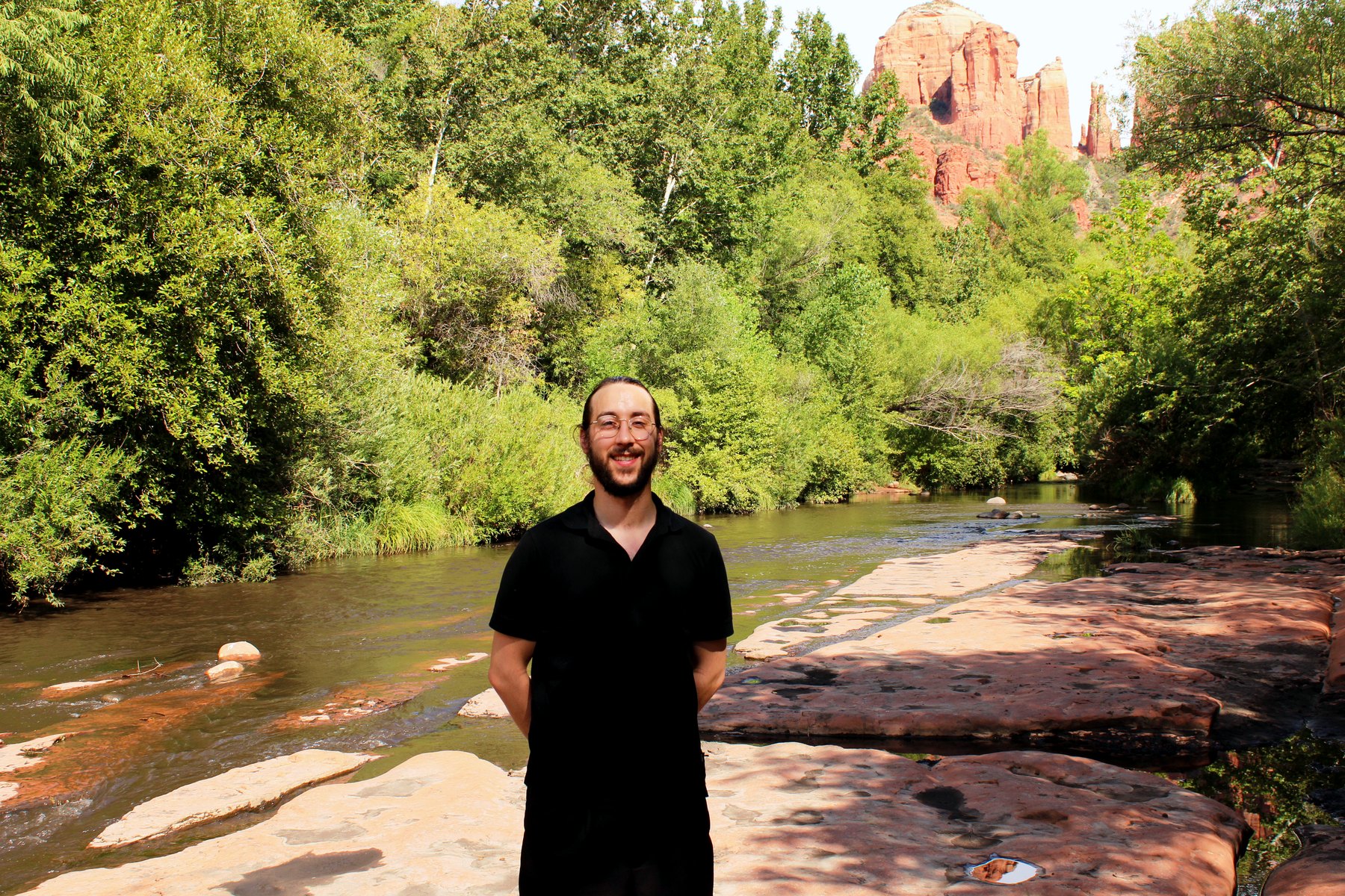 Joshua by Oak Creek beneath Cathedral Rock in Sedona